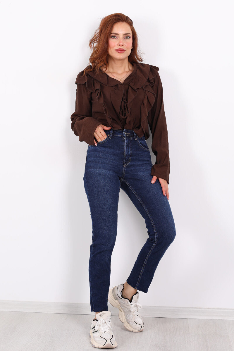 Boyfit Koyu Mavi Kar Yıkama Kadın Mom Pantolon - 1