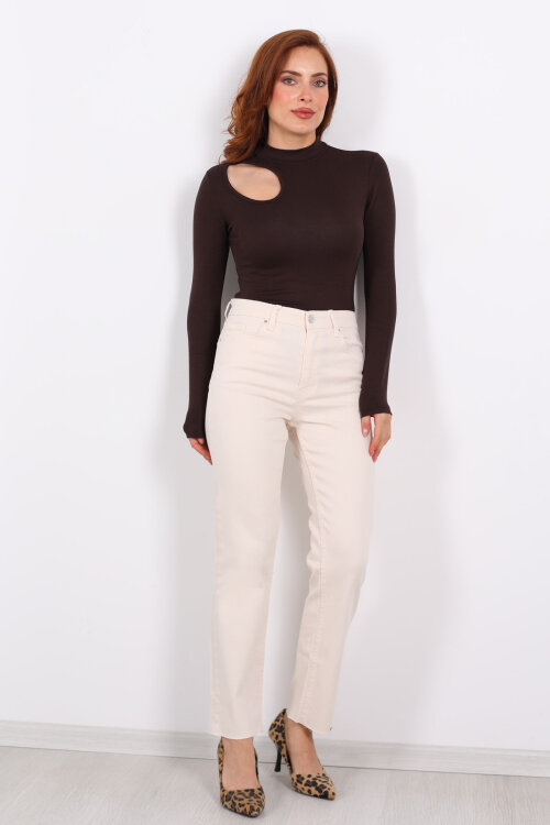 Boyfit Krem Kadın Mom Pantolon - 3