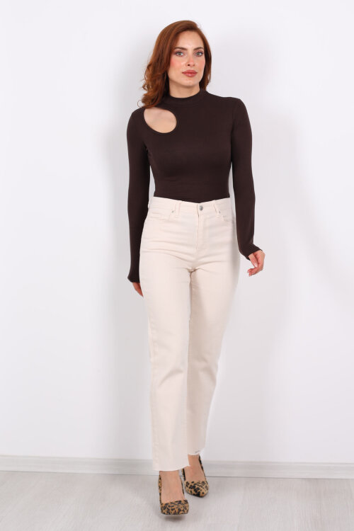 Boyfit Krem Kadın Mom Pantolon - 6