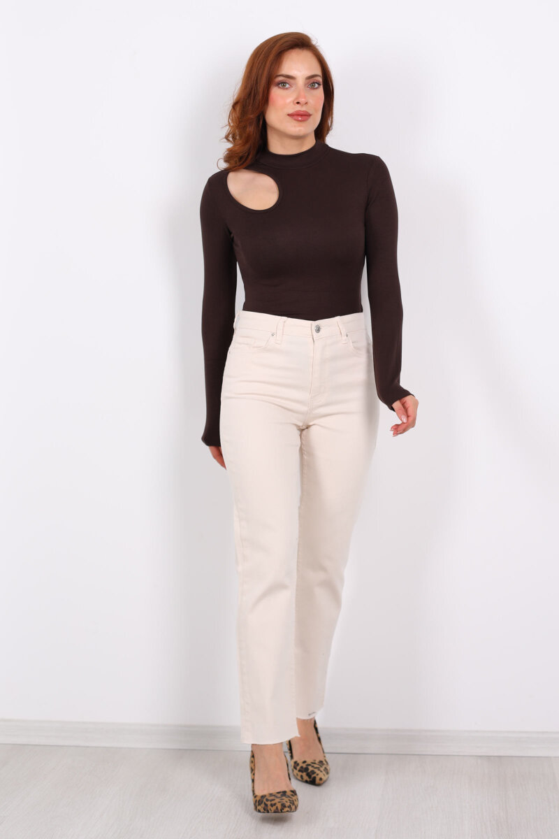 Boyfit Krem Kadın Mom Pantolon - 6