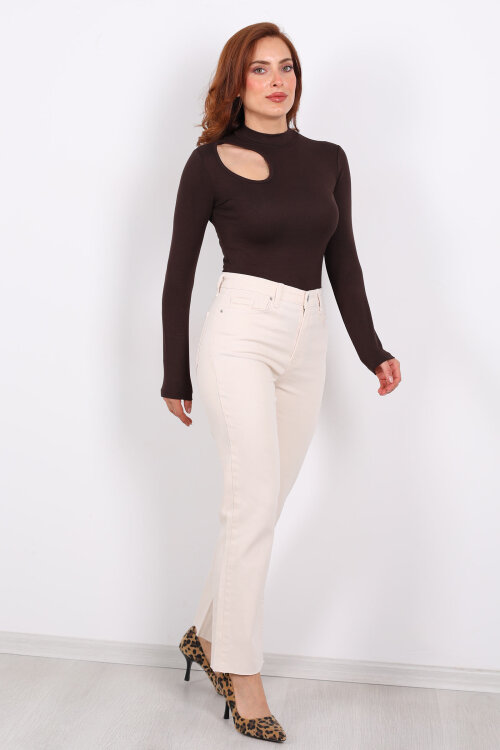 Boyfit Krem Kadın Mom Pantolon - Berox