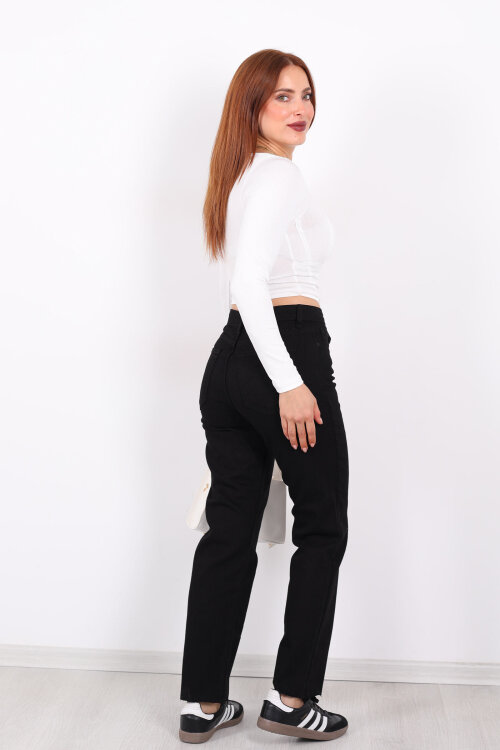 Boyfit Siyah Kadın Mom Pantolon - 5