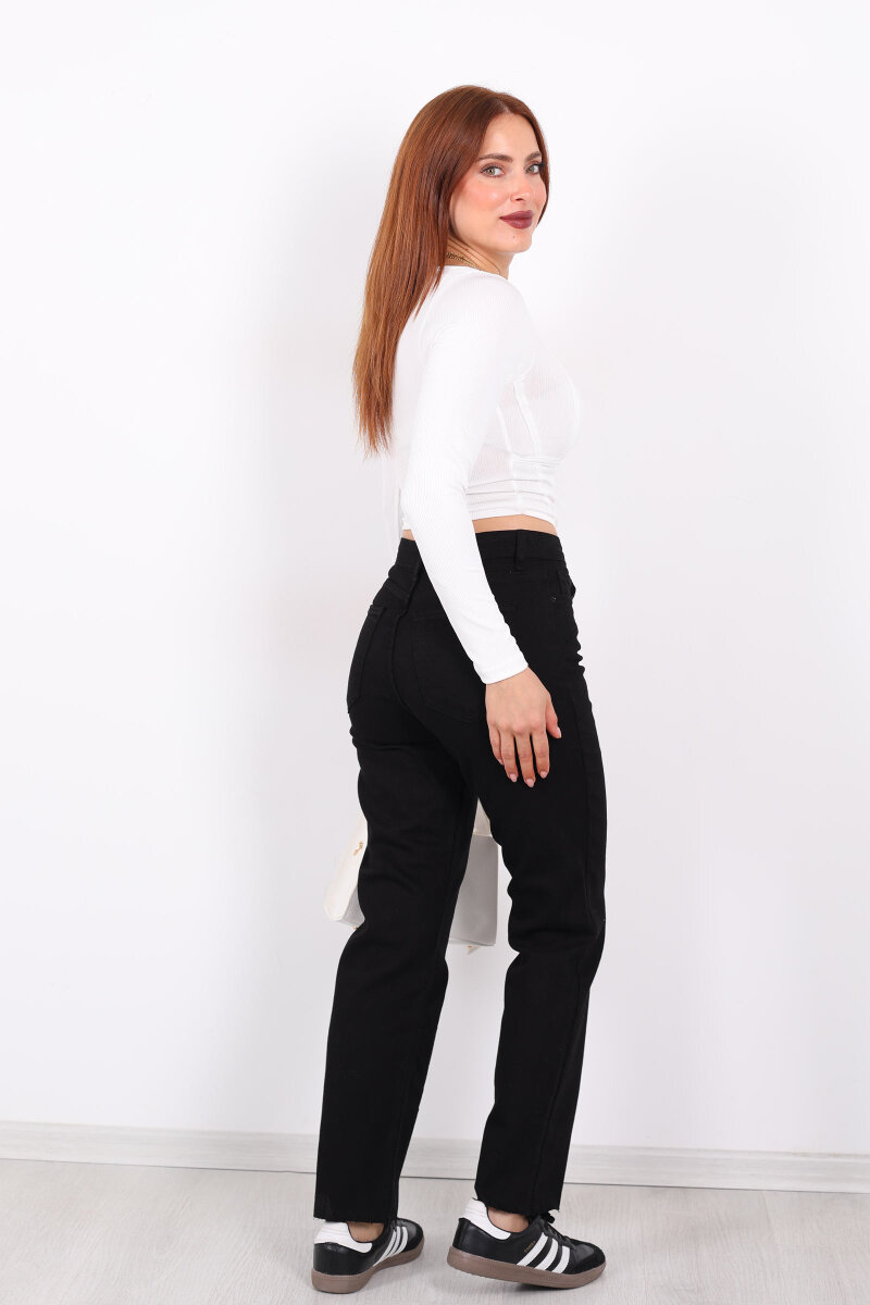 Boyfit Siyah Kadın Mom Pantolon - 5