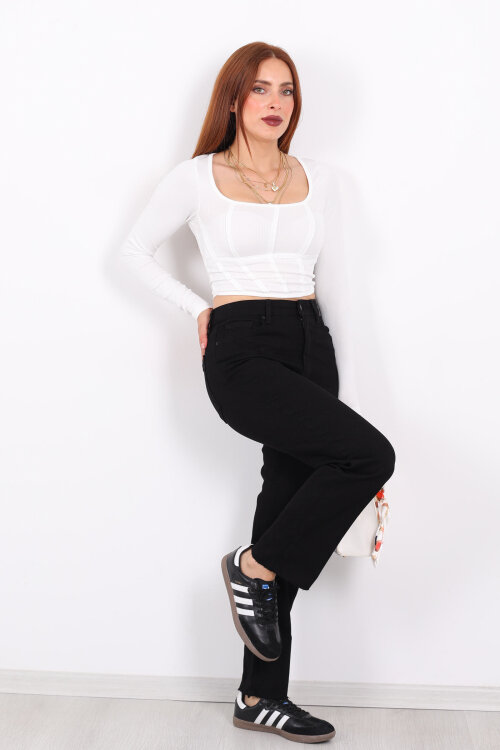 Boyfit Siyah Kadın Mom Pantolon - 3