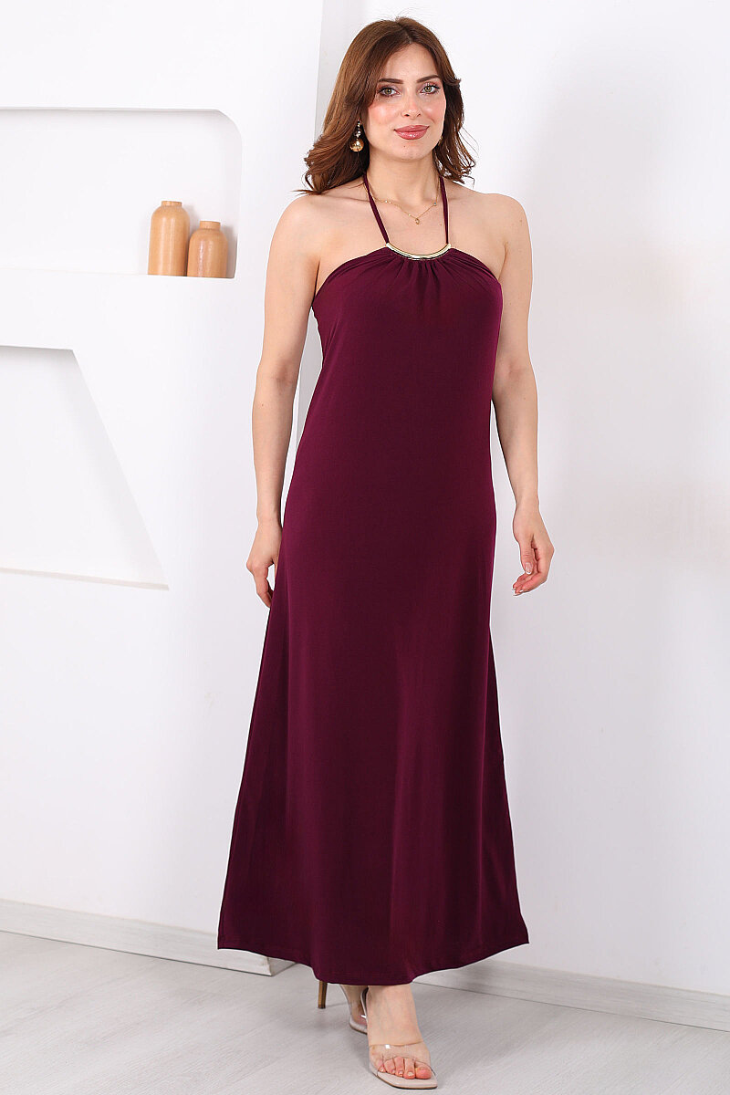 Boyundan Bağlamalı Kadın Mor Sandy Maxi Elbise - 3