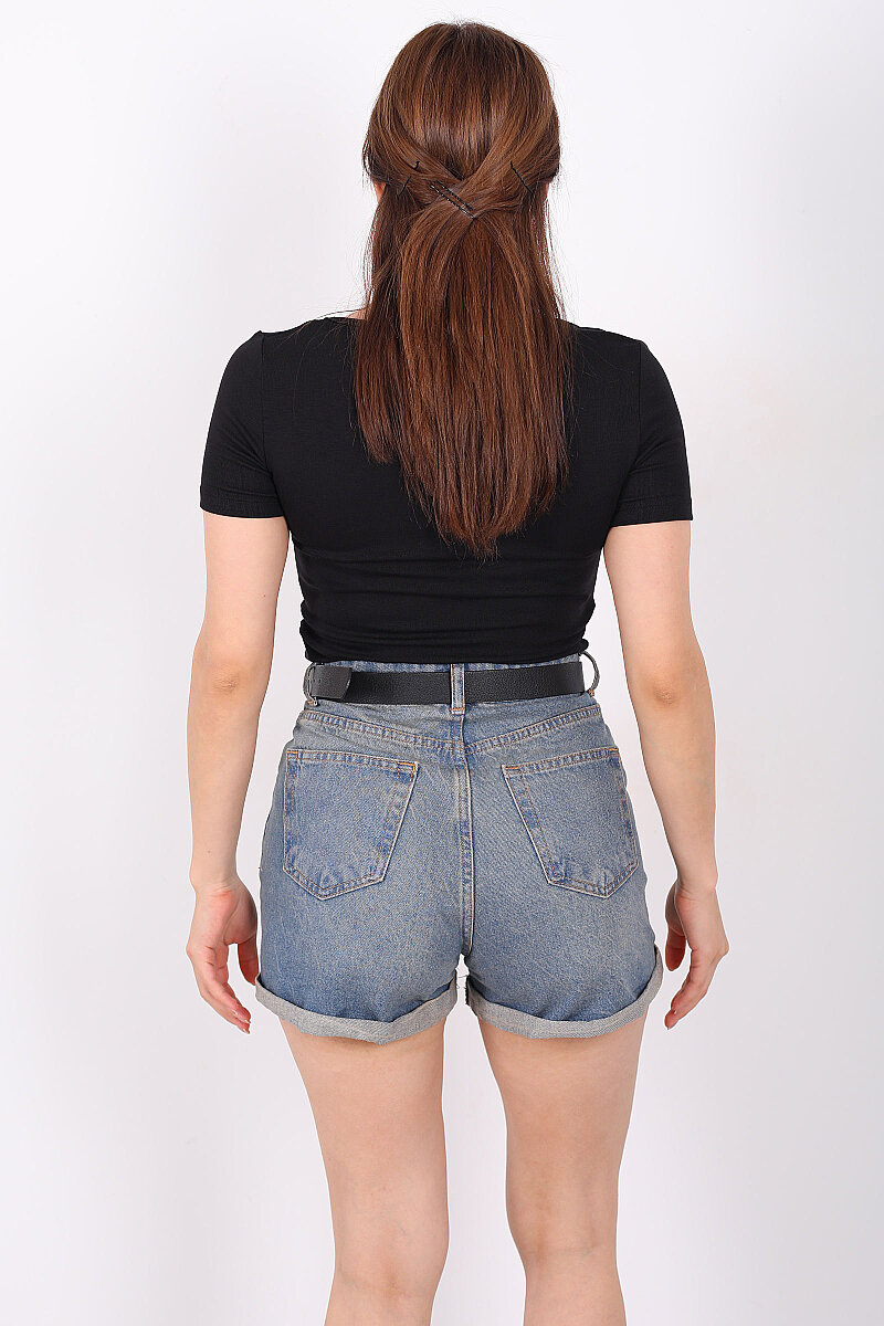 Boyundan Dantel Bağlamalı Kadın Siyah Body - 5