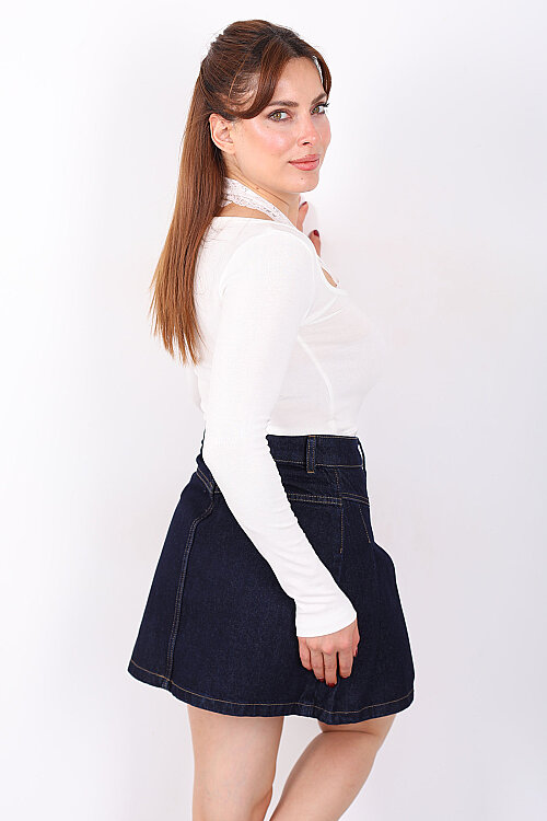 Boyundan Dantel Geçirmeli U Yaka Kadın Ekru Bluz - 5