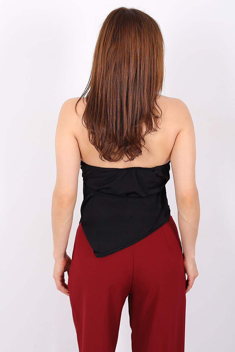 Boyundan Geçirmeli Degaje Sırtı Bağlamalı Siyah Kadın Bluz - 5