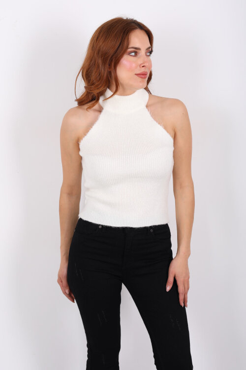 Boyundan Geçirmeli Ekru Kadın Triko Hırka Takım - 4