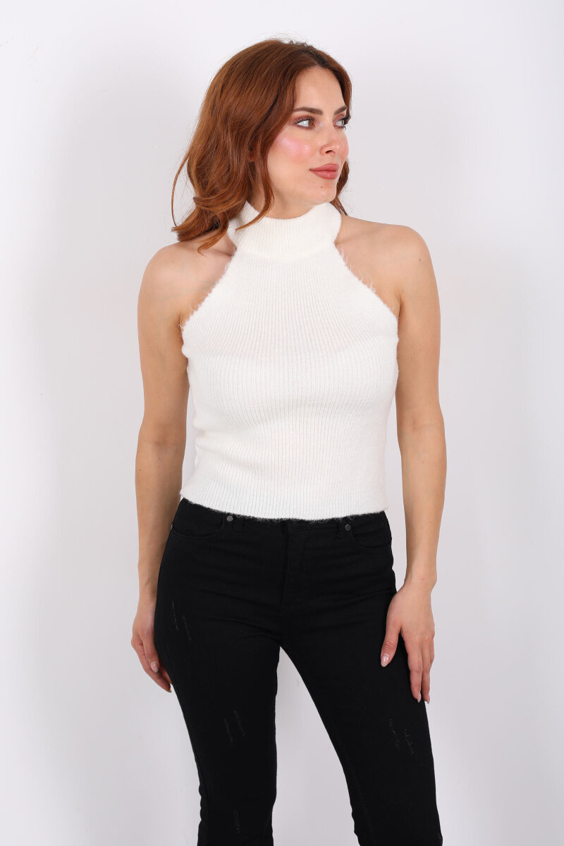 Boyundan Geçirmeli Ekru Kadın Triko Hırka Takım - 4