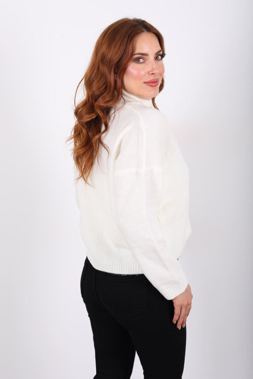 Boyundan Geçirmeli Ekru Kadın Triko Hırka Takım - 6