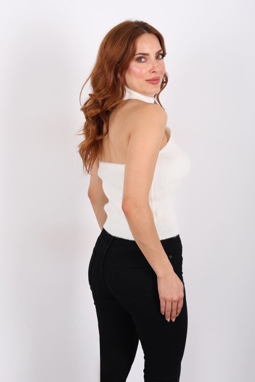 Boyundan Geçirmeli Ekru Kadın Triko Hırka Takım - Berox (1)