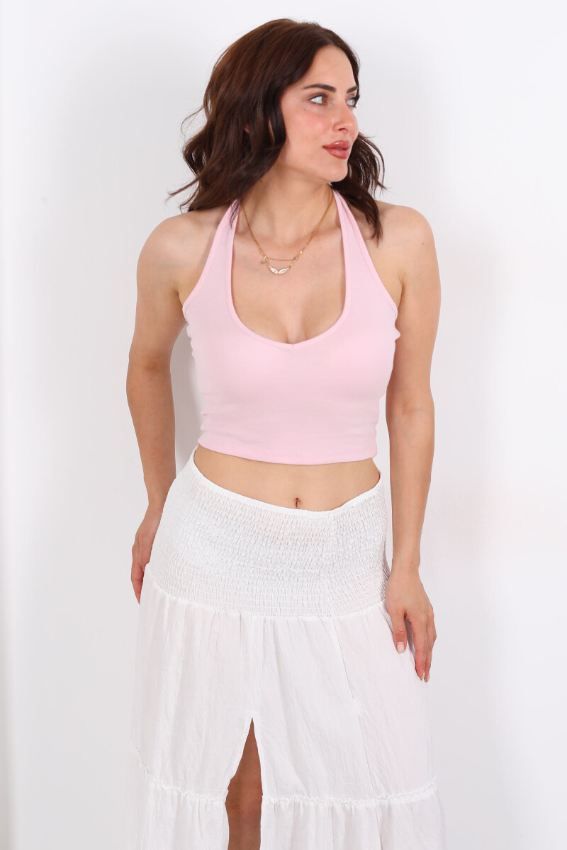 Boyundan Geçirmeli Pembe Kadın Crop - 5
