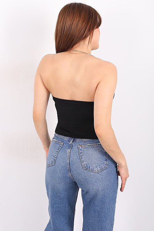 Boyundan Halka Geçirmeli Sırt Dekolteli Kadın Siyah Bluz - 5