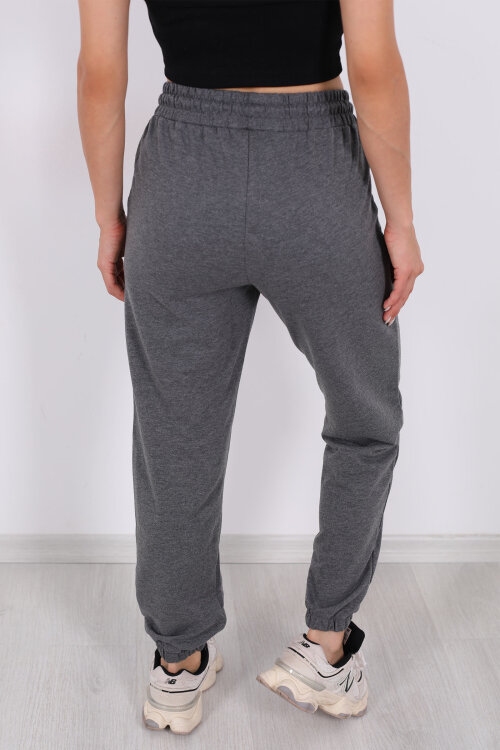 Brooklyn Baskılı Paça Lastikli Antrasit Kadın Eşofman Altı - 5