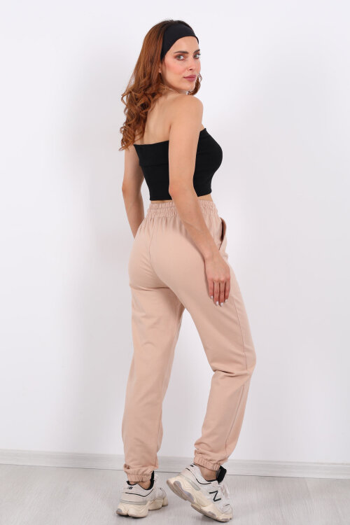 Brooklyn Baskılı Paça Lastikli Bej Kadın Eşofman Altı - 5