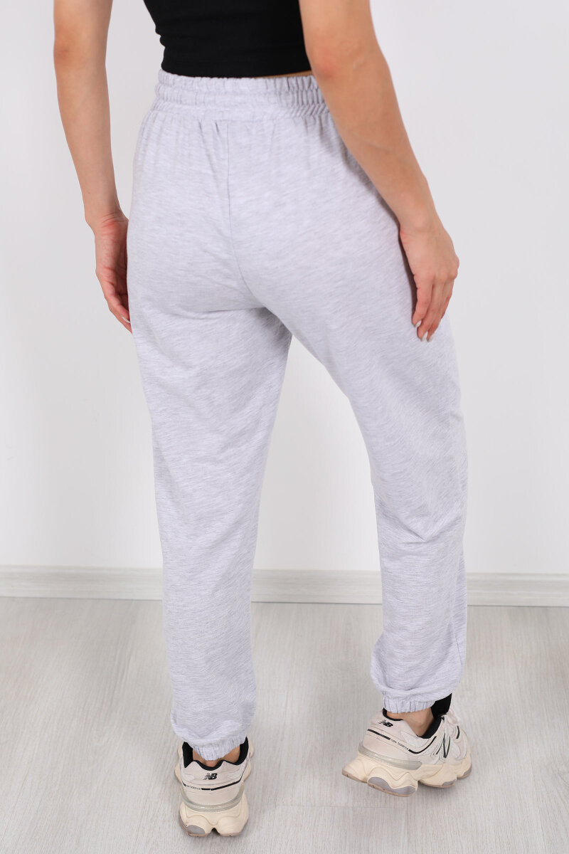 Brooklyn Baskılı Paça Lastikli Gri Kadın Eşofman Altı - 4