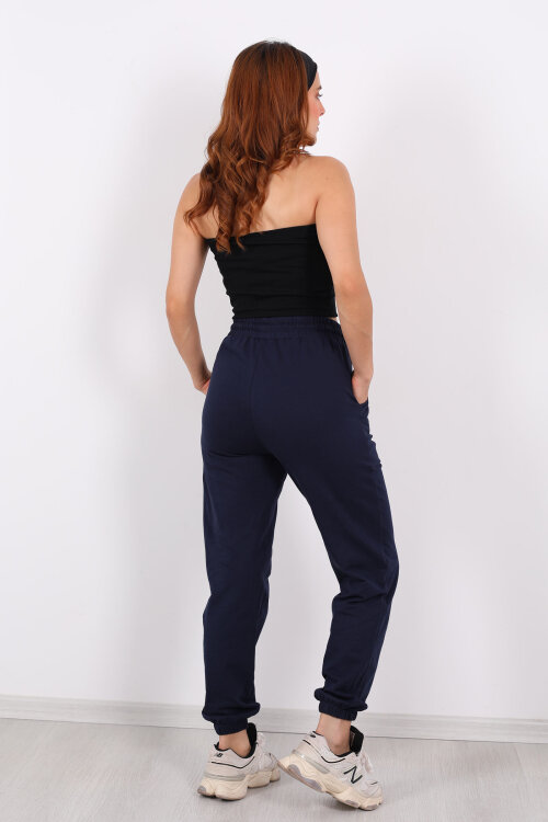 Brooklyn Baskılı Paça Lastikli Lacivert Kadın Eşofman Altı - 5