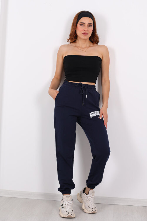 Brooklyn Baskılı Paça Lastikli Lacivert Kadın Eşofman Altı - 3