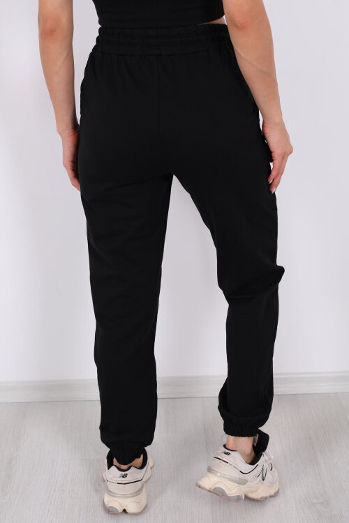 Brooklyn Baskılı Paça Lastikli Siyah Kadın Eşofman - 5