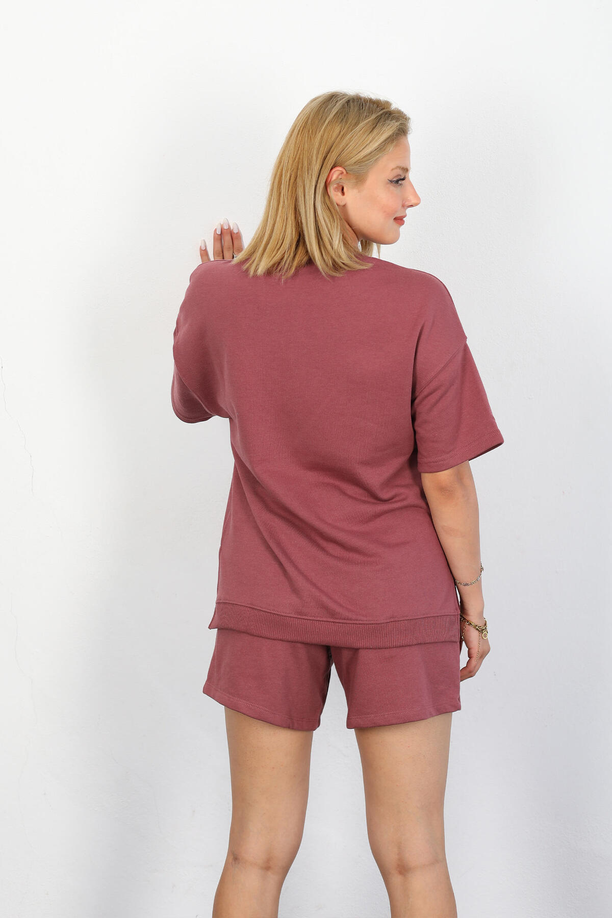 California Baskılı Mürdüm Kadın T-shirt Şort Takım