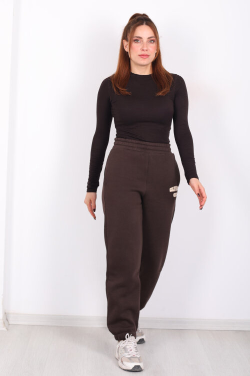 California Yazılı Paça Lastikli Üç İplik Acı Kahve Kadın Eşofman Altı - 4