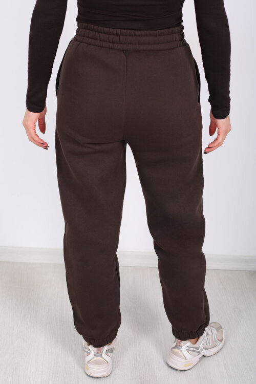 California Yazılı Paça Lastikli Üç İplik Acı Kahve Kadın Eşofman Altı - 5