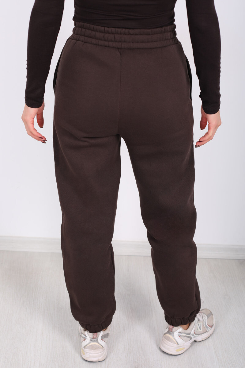 California Yazılı Paça Lastikli Üç İplik Acı Kahve Kadın Eşofman Altı - 5