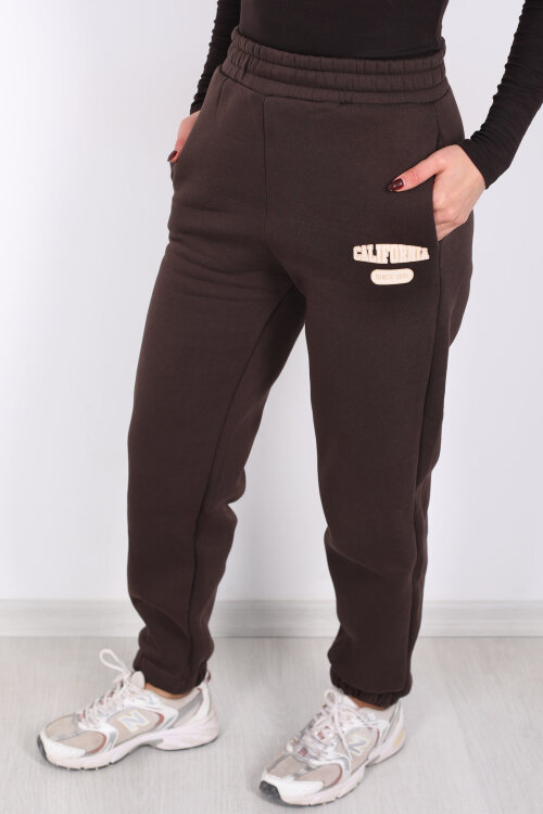 California Yazılı Paça Lastikli Üç İplik Acı Kahve Kadın Eşofman Altı - Berox (1)