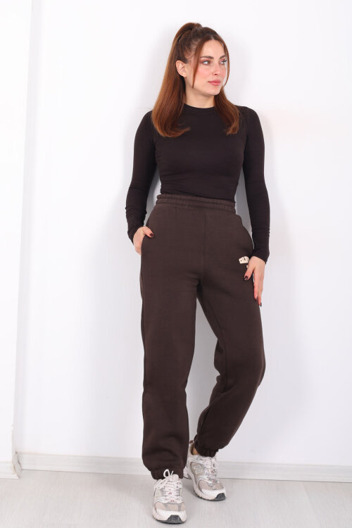 California Yazılı Paça Lastikli Üç İplik Acı Kahve Kadın Eşofman Altı - 3