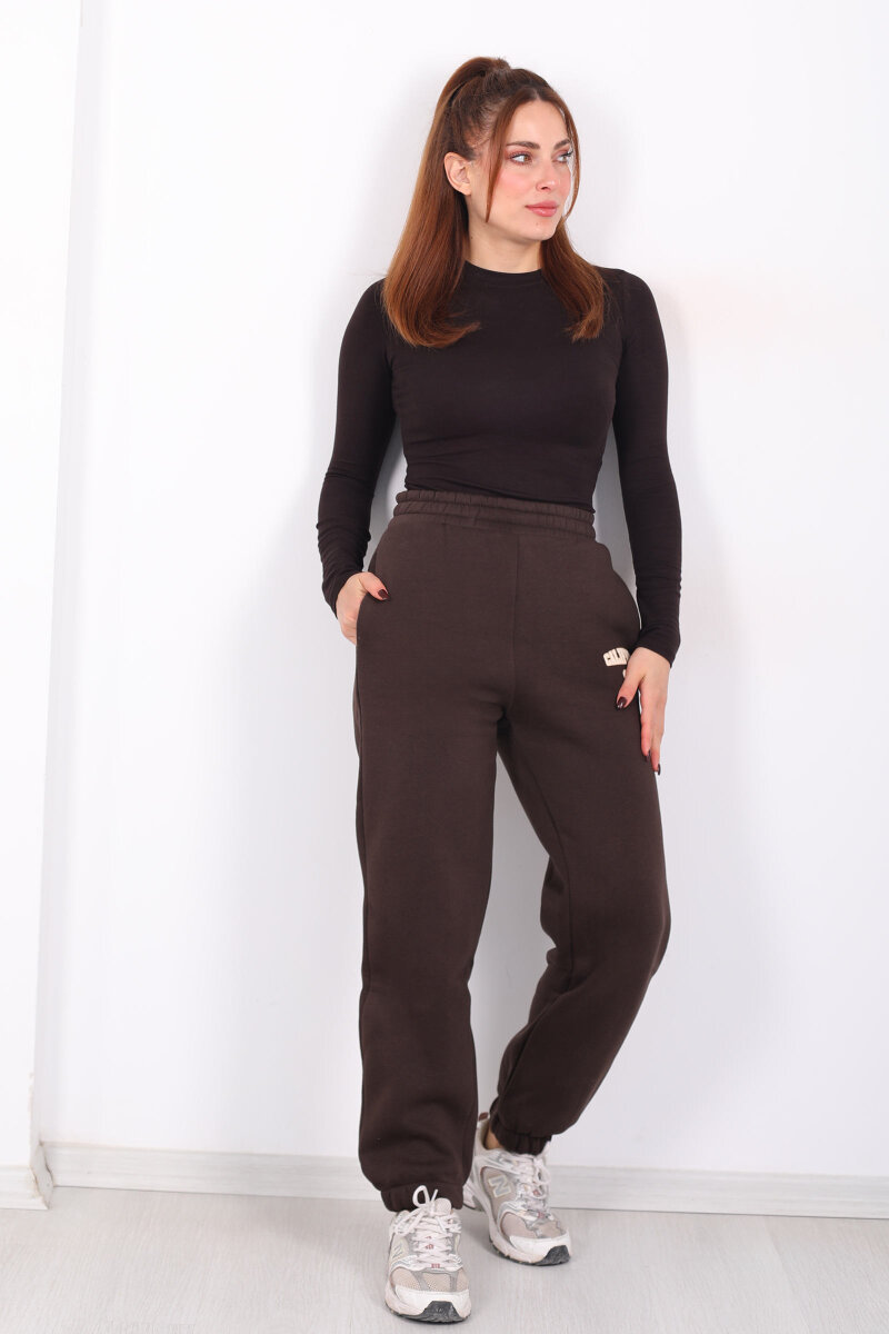 California Yazılı Paça Lastikli Üç İplik Acı Kahve Kadın Eşofman Altı - 3