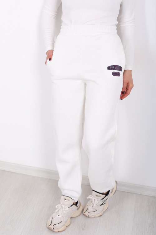 California Yazılı Paça Lastikli Üç İplik Ekru Kadın Eşofman Altı - 2