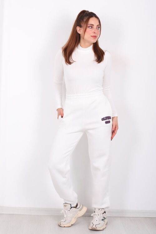 California Yazılı Paça Lastikli Üç İplik Ekru Kadın Eşofman Altı - 6