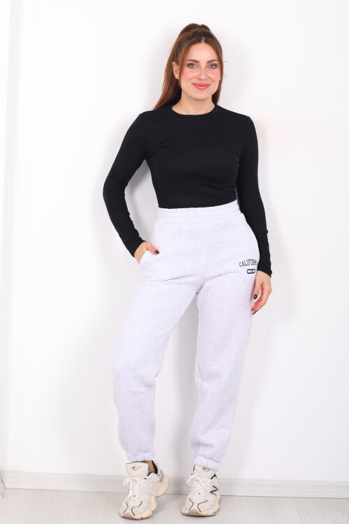 California Yazılı Paça Lastikli Üç İplik Gri Kadın Eşofman Altı - 3