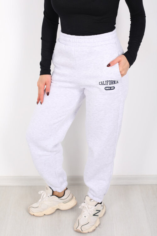 California Yazılı Paça Lastikli Üç İplik Gri Kadın Eşofman Altı - 2