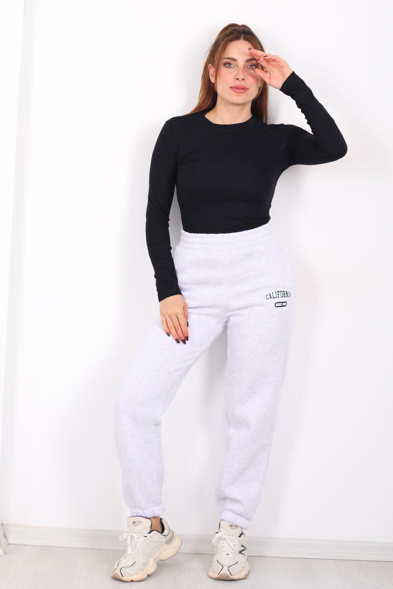 California Yazılı Paça Lastikli Üç İplik Gri Kadın Eşofman Altı - 4