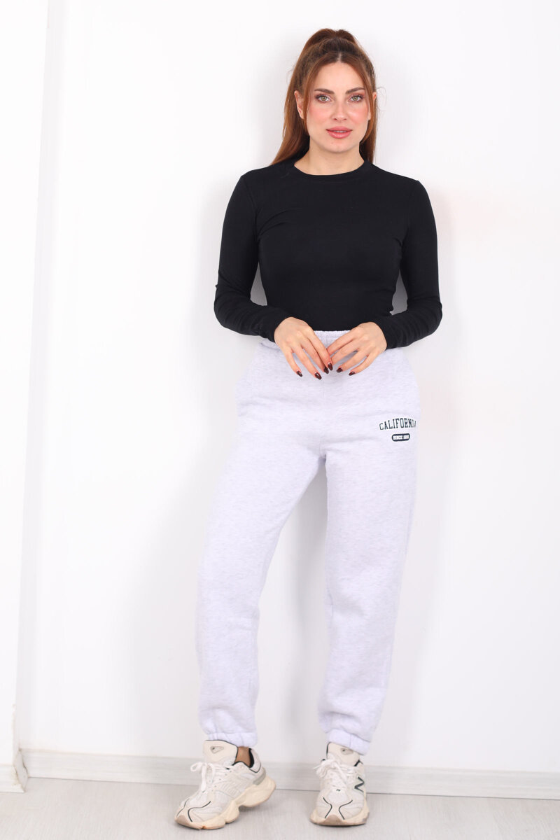 California Yazılı Paça Lastikli Üç İplik Gri Kadın Eşofman Altı - 1