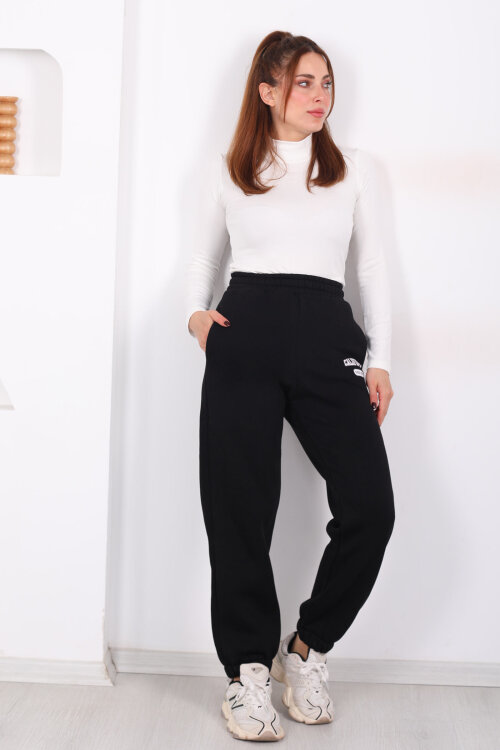 California Yazılı Paça Lastikli Üç İplik Siyah Kadın Eşofman Altı - 4