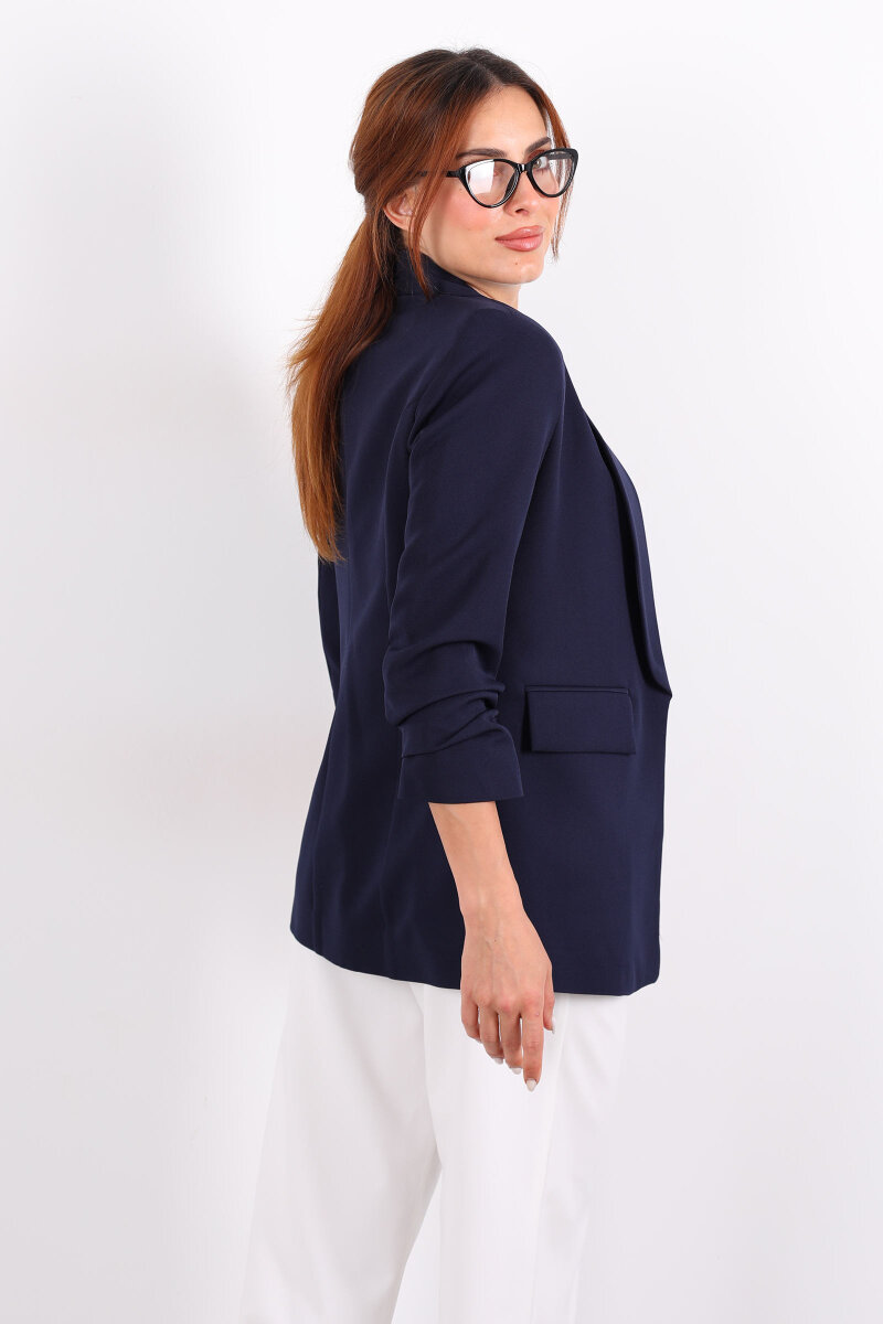 Cep Kapaklı Kadın Lacivert Kolları Katlamalı Blazer Ceket - 5