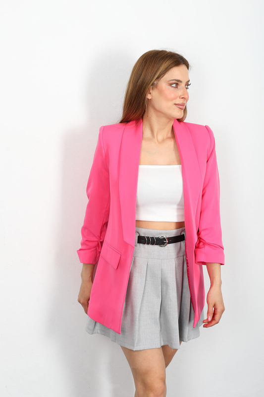 Cep Kapaklı Kadın Pembe Kolları Katlamalı Blazer Ceket - 3