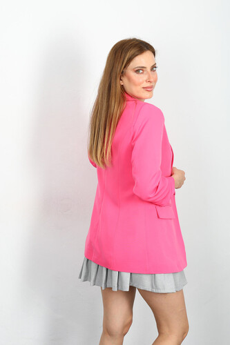 Cep Kapaklı Kadın Pembe Kolları Katlamalı Blazer Ceket - 4