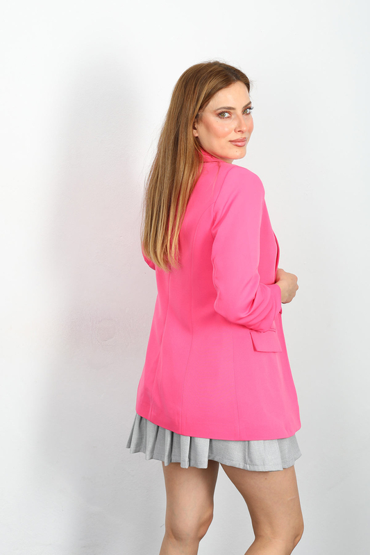 Cep Kapaklı Kadın Pembe Kolları Katlamalı Blazer Ceket - 4