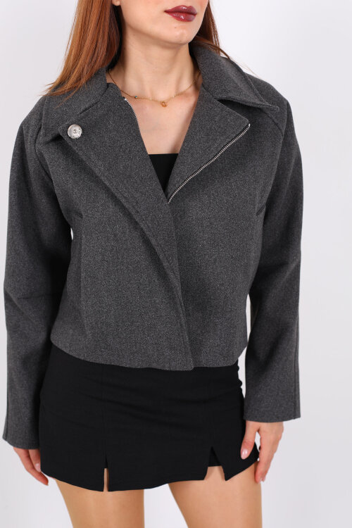 Cepli Fermuarlı Kısa Füme Kadın Kaşe Ceket - Berox (1)