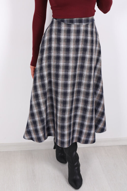 Cepli Kareli Antrasit Kadın Ekose Etek - Berox (1)