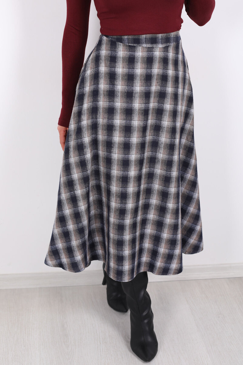 Cepli Kareli Antrasit Kadın Ekose Etek - 2