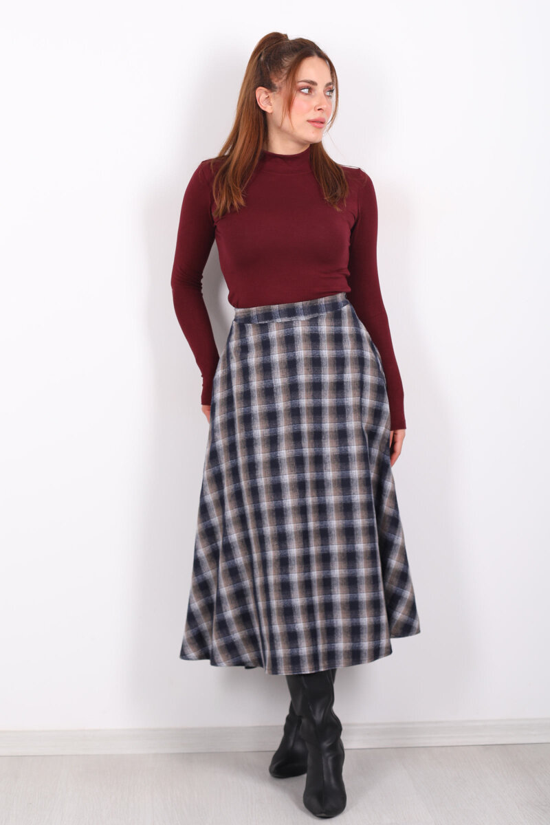 Cepli Kareli Antrasit Kadın Ekose Etek - 3