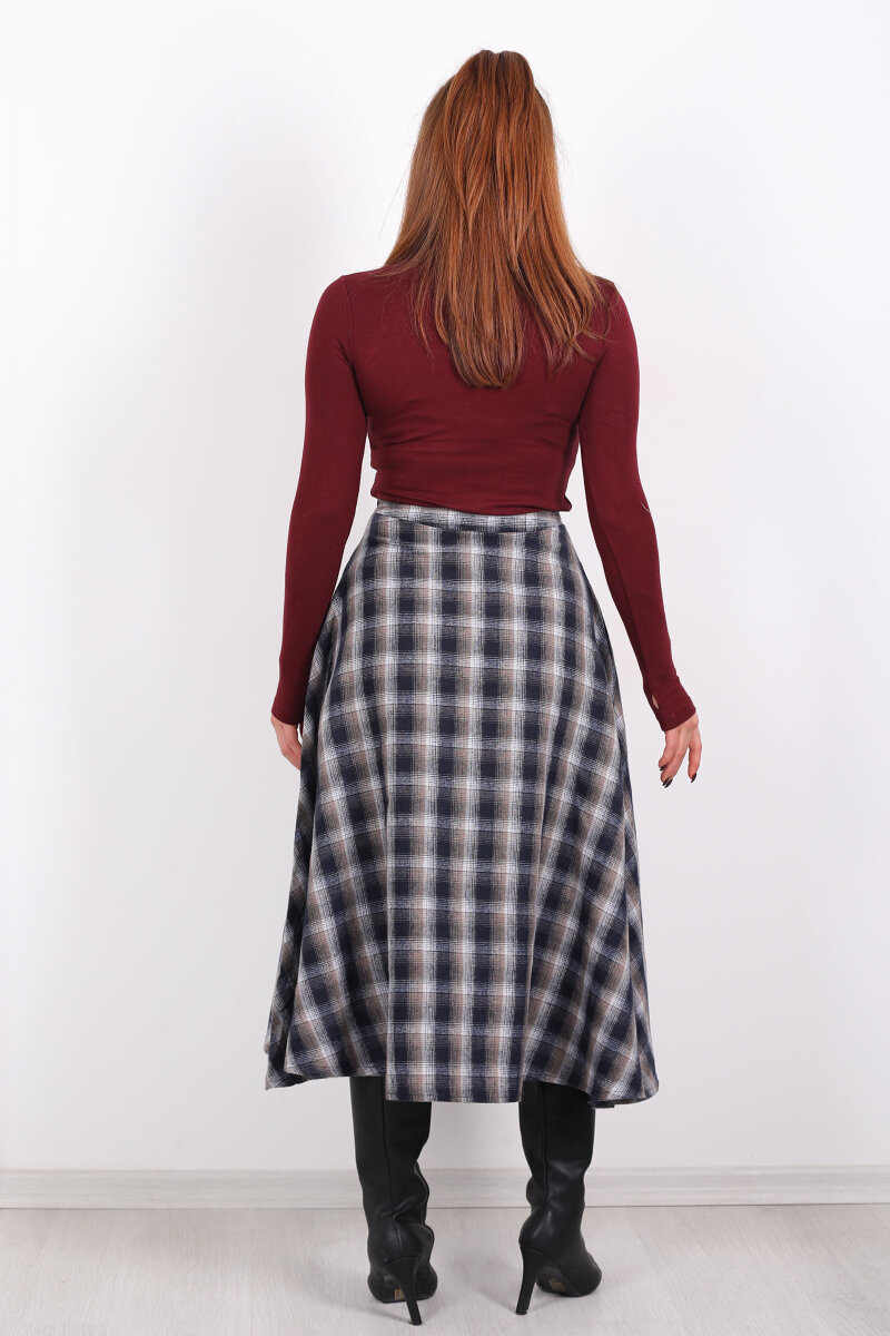 Cepli Kareli Antrasit Kadın Ekose Etek - 6