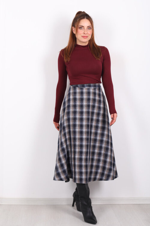 Cepli Kareli Antrasit Kadın Ekose Etek - 4