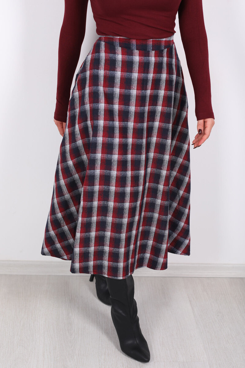 Cepli Kareli Bordo Kadın Ekose Etek - 2