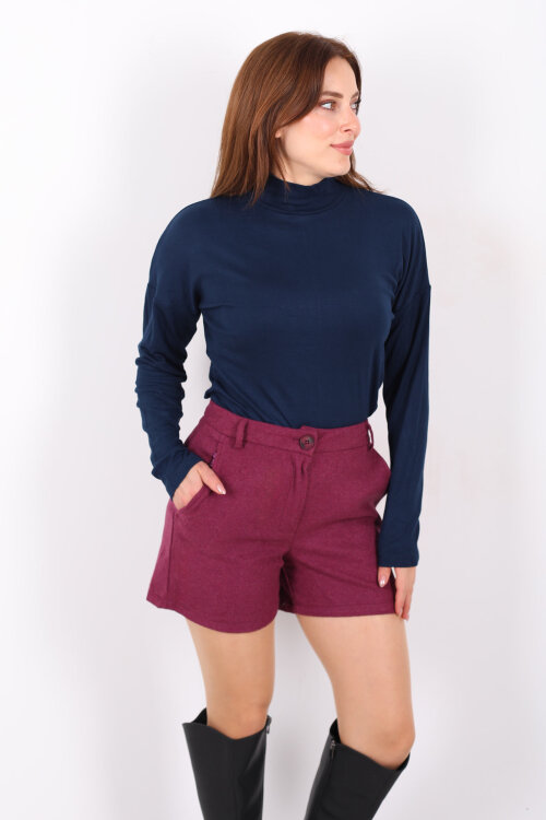 Cepli Kaşe Kadın Mürdüm Şort - Berox